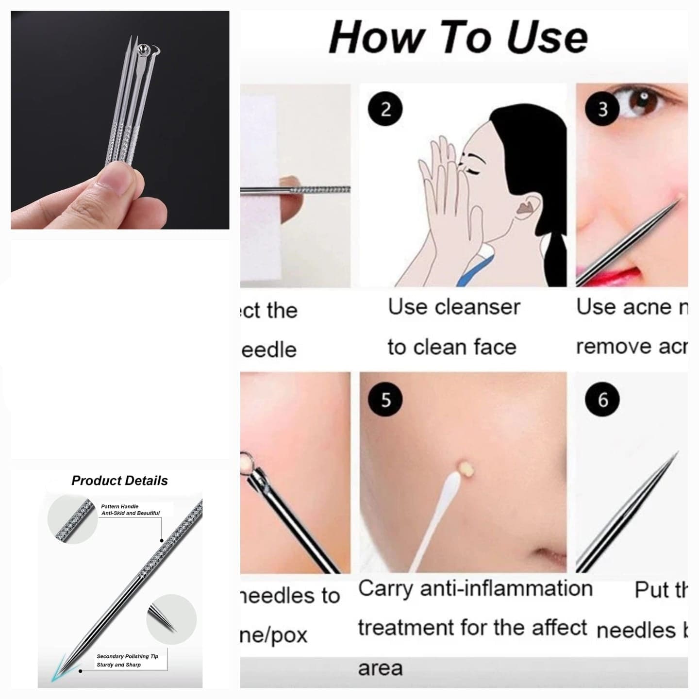 Set Of 4 Pimple Popper Needle, 4-In-1 Multifunctional Acne Needles, Blackhead Remover Tools, Spoon Face Skin Care Tools, Steel Blackhead Removal Kit, Women Beauty Acne Treatment Pore Cleanser Needle Hook, Comedone Extractor Remover Set for All Skin Types Set Of 4 Pimple Popper Needle, 4-In-1 Multifunctional Acne Needles, Blackhead Remover Tools, Spoon Face Skin Care Tools, Steel Blackhead Removal Kit, Women Beauty Acne Treatment Pore Cleanser Needle Hook, Comedone Extractor Remover Set for All Skin Types